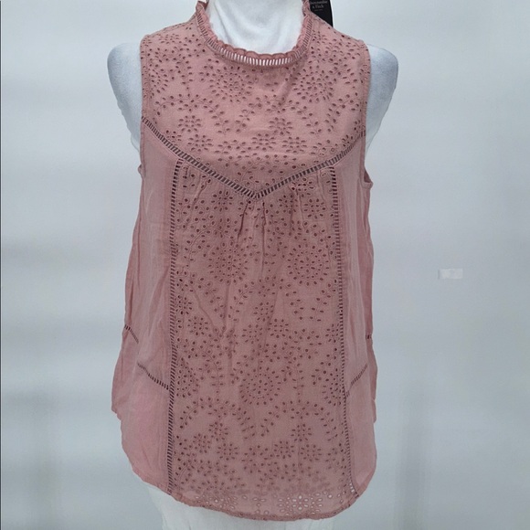 Abercrombie & Fitch Top Womens Sz S Pink Sleeveless Eyelet Shell Embroidered - Picture 3 of 9